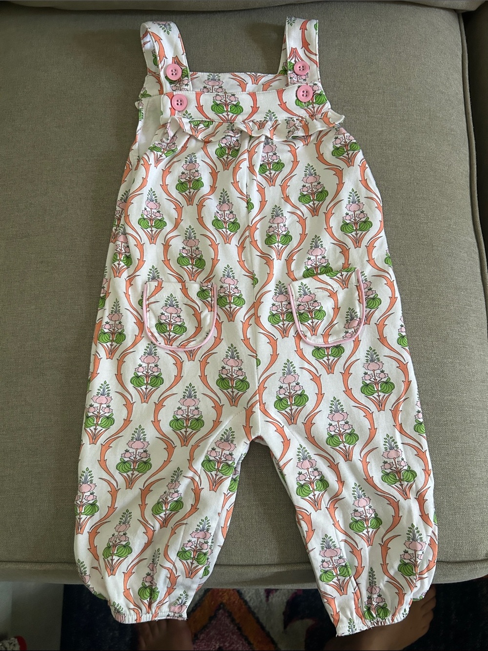 bella bliss Cream Overalls with Pink & Green Floral Print